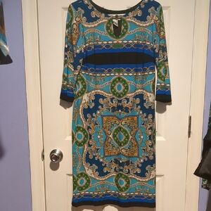 Robbie Bee Small Vibrant Blue and Green Midi Dress